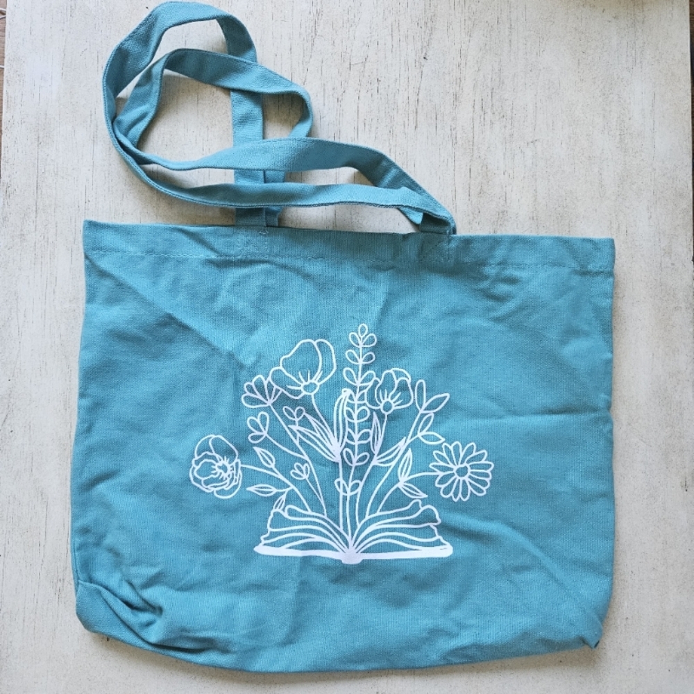 Book Themed Teal Canvas Tote Bag